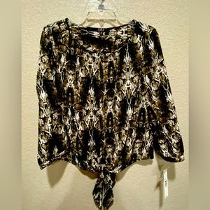 Alex Marie Snake Print Blouse Button Down Tie Front Size M